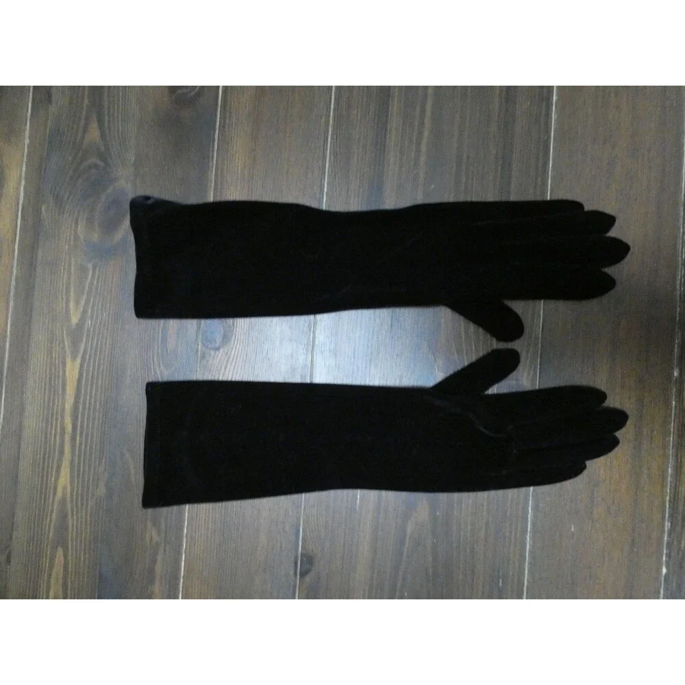 Fownes Women's One Size Black Velvet Long Gloves Elbow Stretch Soft